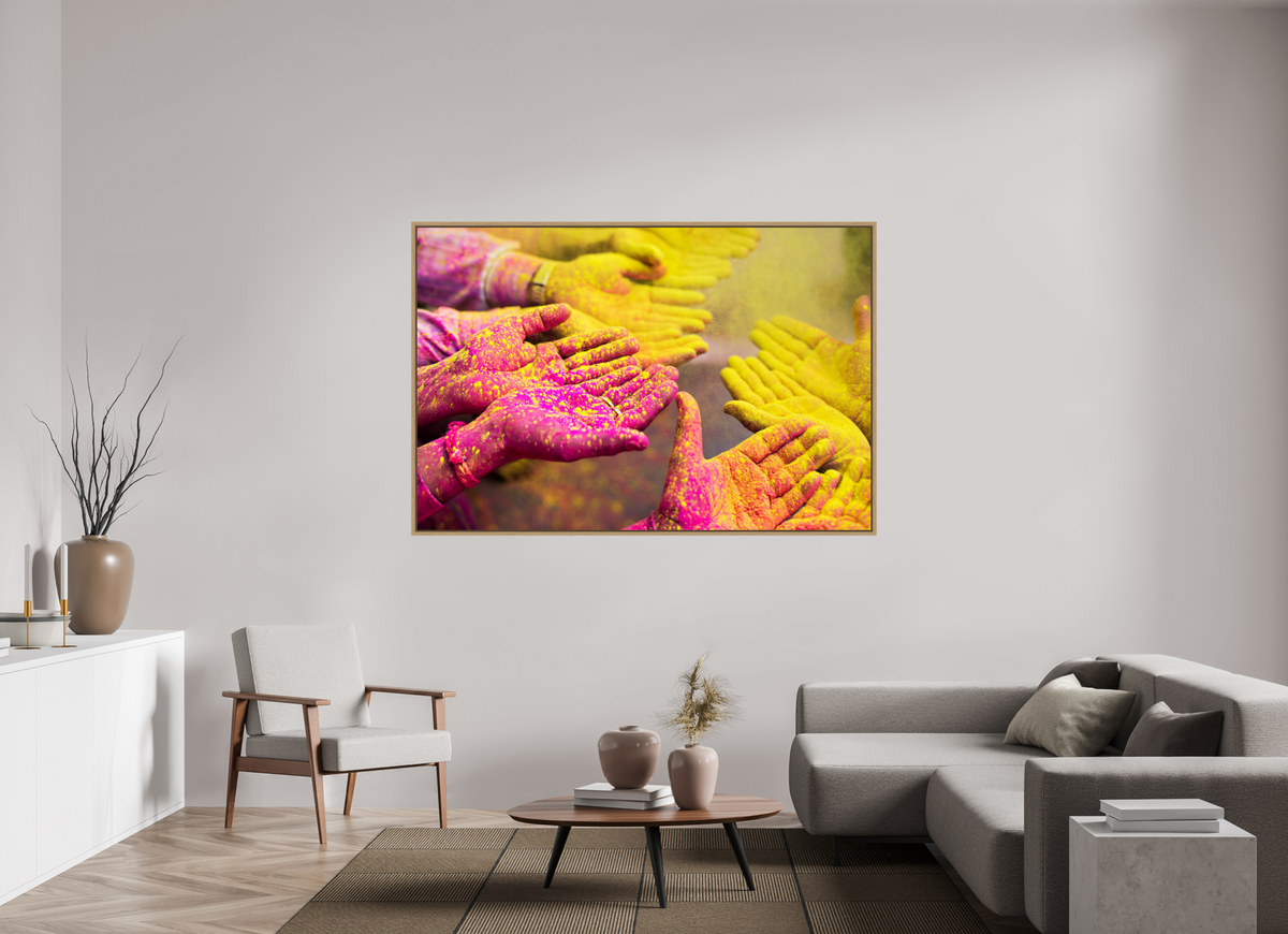 180 x 120 cm, Framed Print, Natural Oak India No. 11 — Pink and Gold