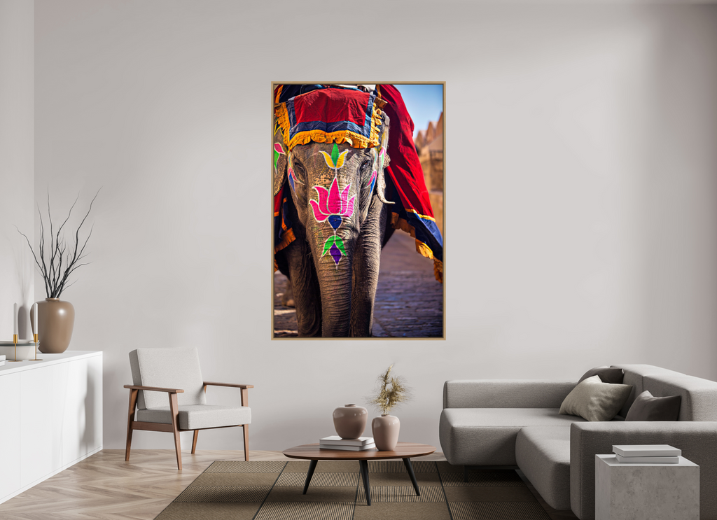 120 x 180 cm, Framed Print, Natural Oak India No. 12 — Festival Dress