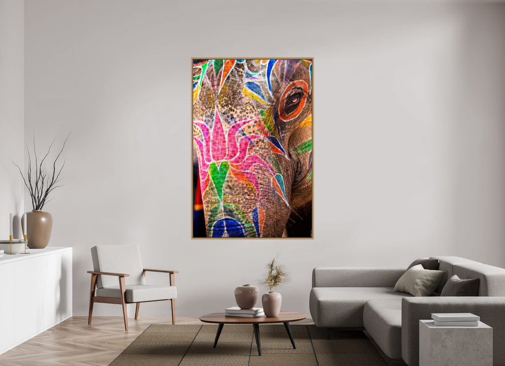 120 x 180 cm, Framed Print, Natural Oak India No. 02 — Lotus and Eye