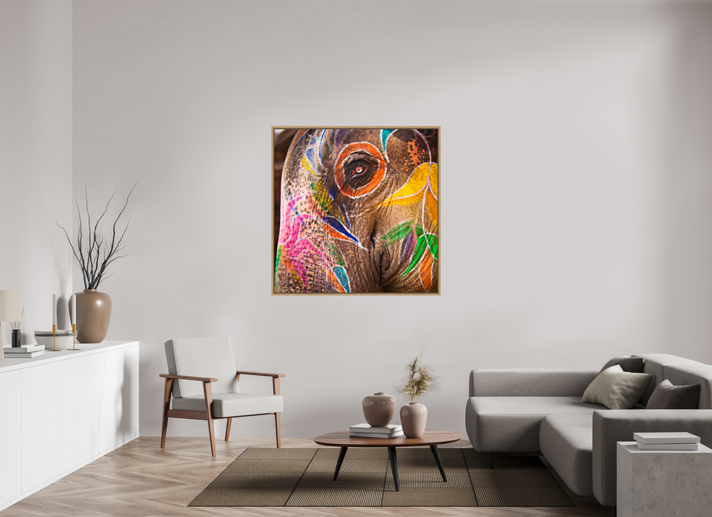 120 x 120 cm, Framed Print, Natural Oak India No. 03 — Elephant's Eye