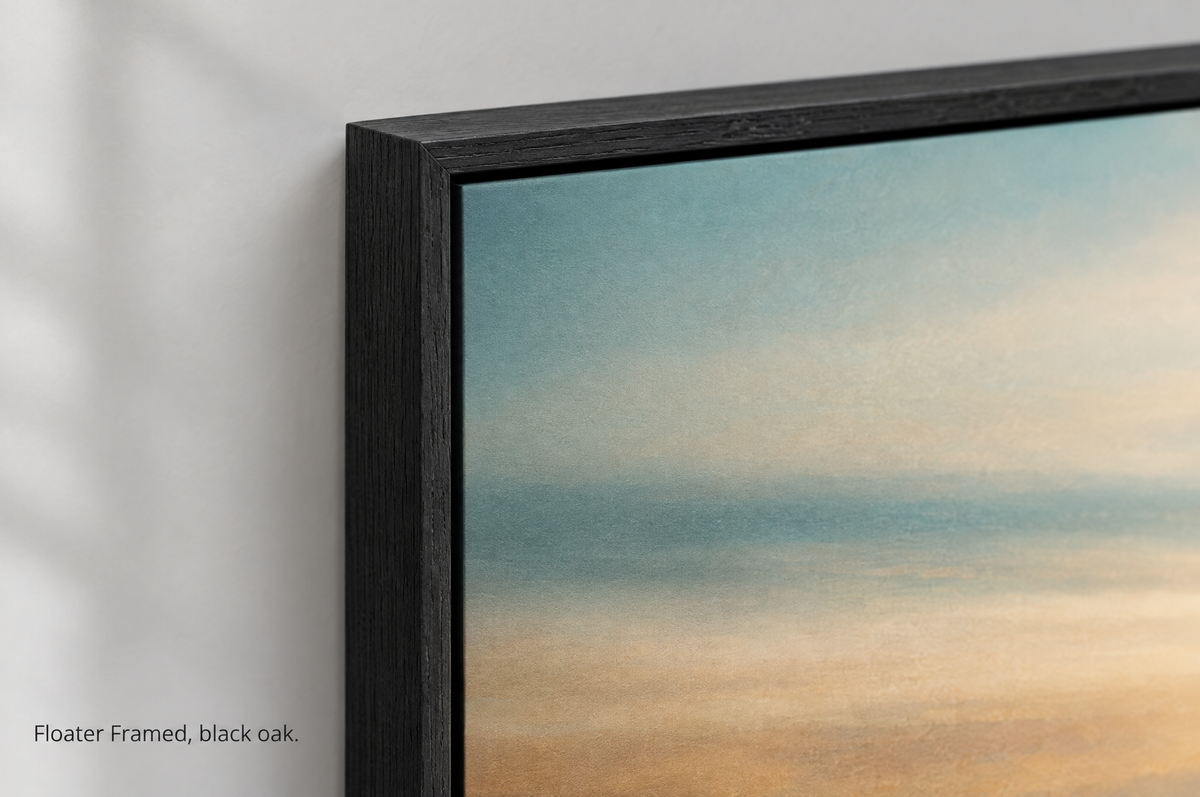 Close-up detail of the Floater Framed, black oak corner