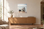 Television Project No. 03 — Low Tide — photo print shown on a wall in a Mediterranean living room