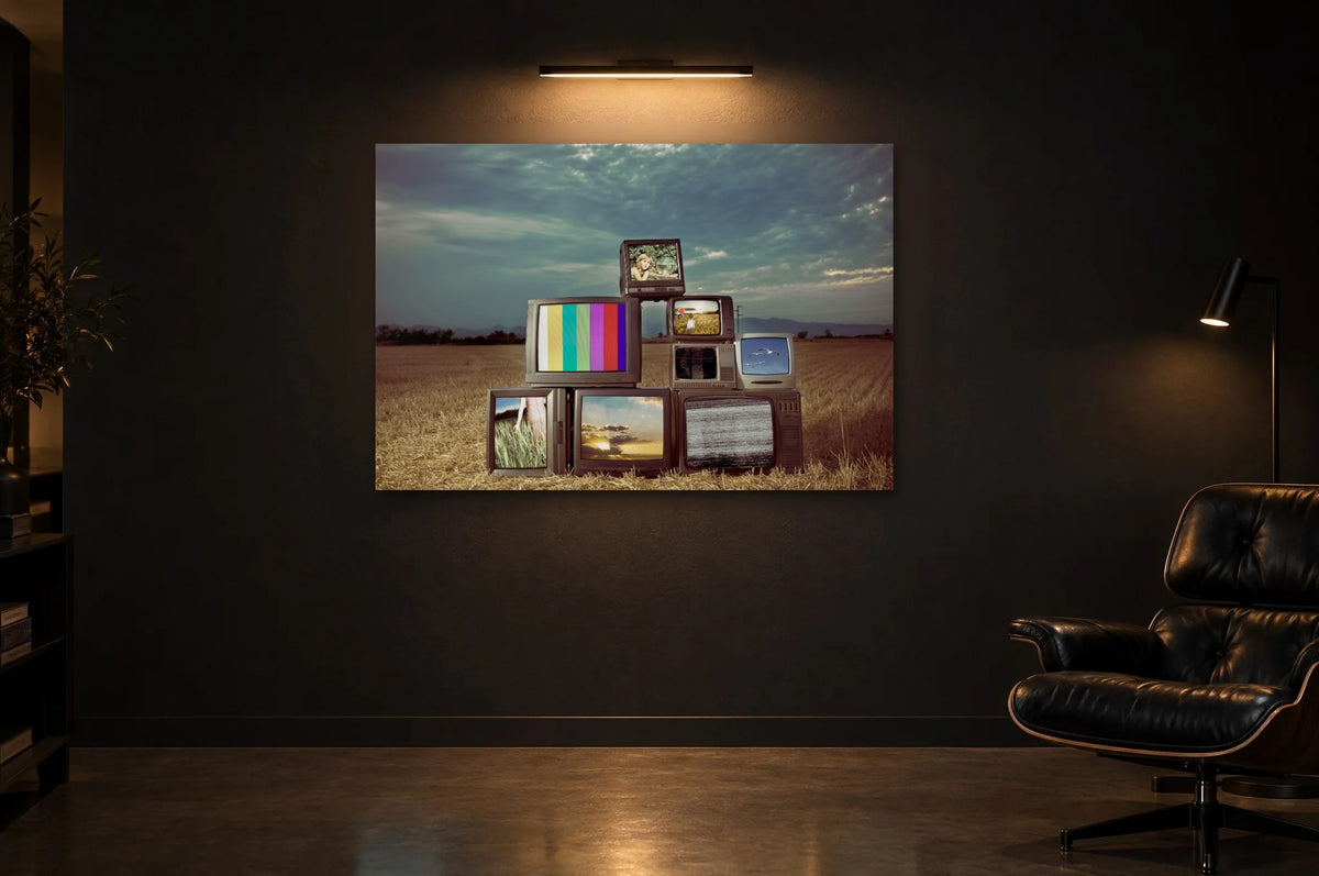 Television Project No. 08 — Test Card — photo print shown in a dark gallery room under a picture light